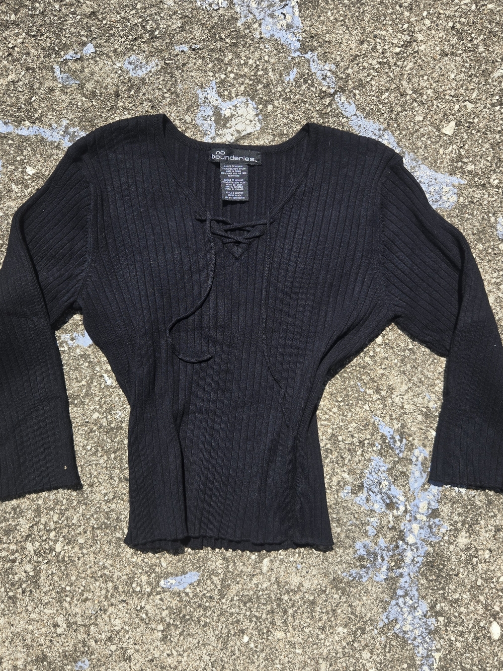 Y2k No Boundaries Ribbed Knit Top Sz M Stret Black Lace up Corset bodice